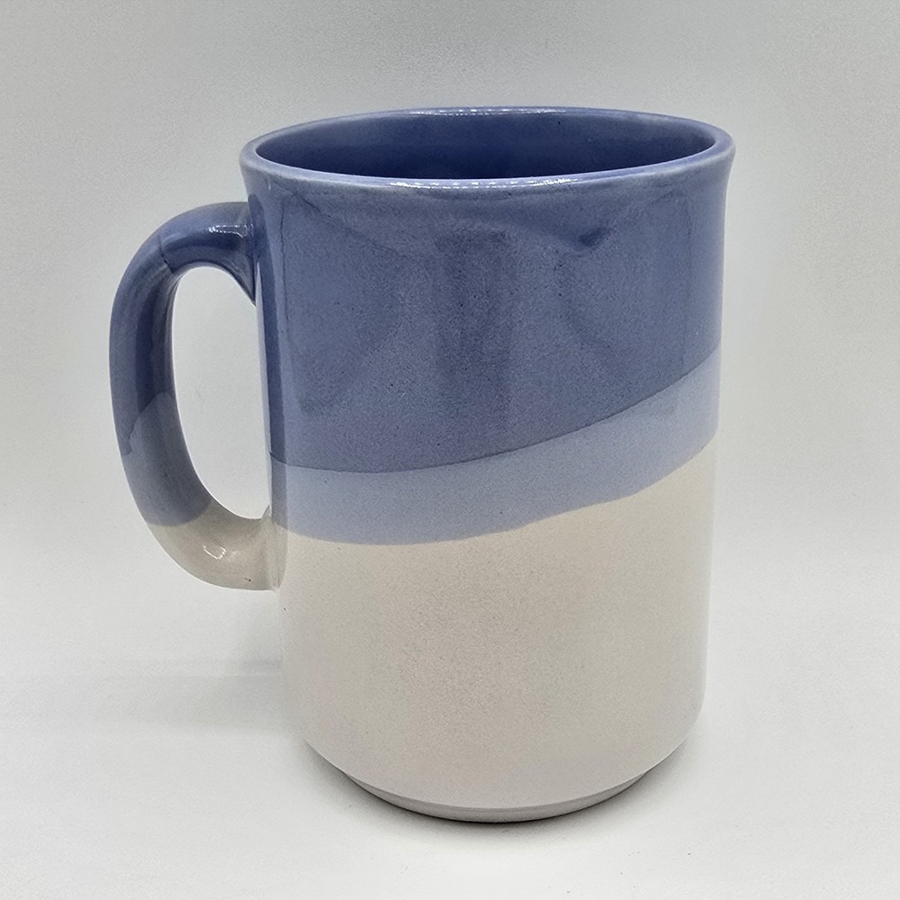 Vintage Ceramic Hand‎ Glazed Coffee Cup Mug Blue White Striped 1980s Retro